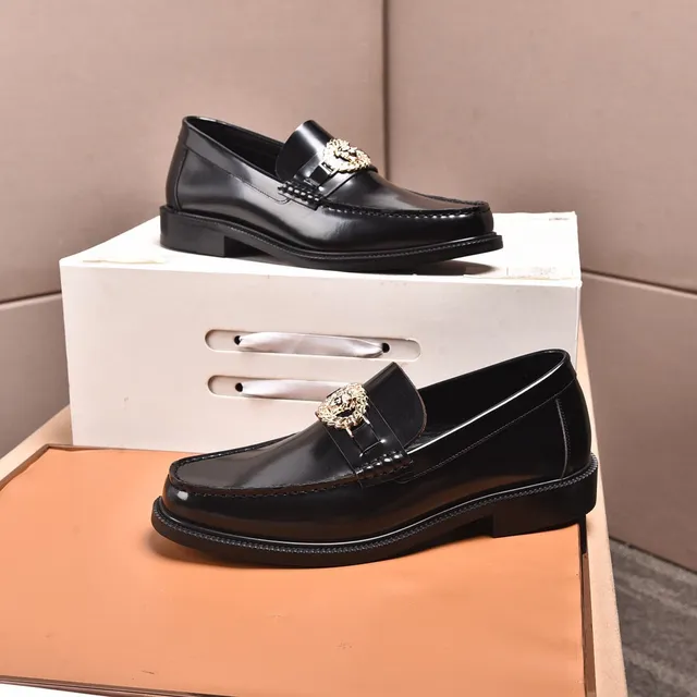 Versace Chain Reaction Mocassins Cuir Noir Poli Boucle Medusa 8