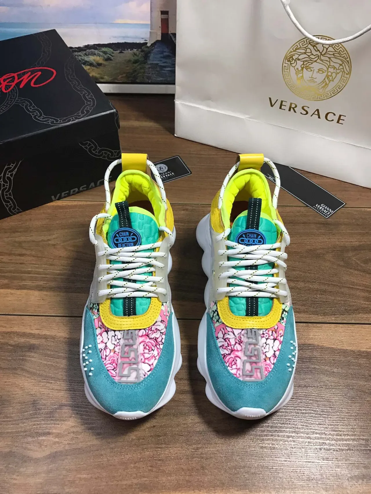 Versace Chain Reaction Multicolor Floral Print Chunky Sneakers 9