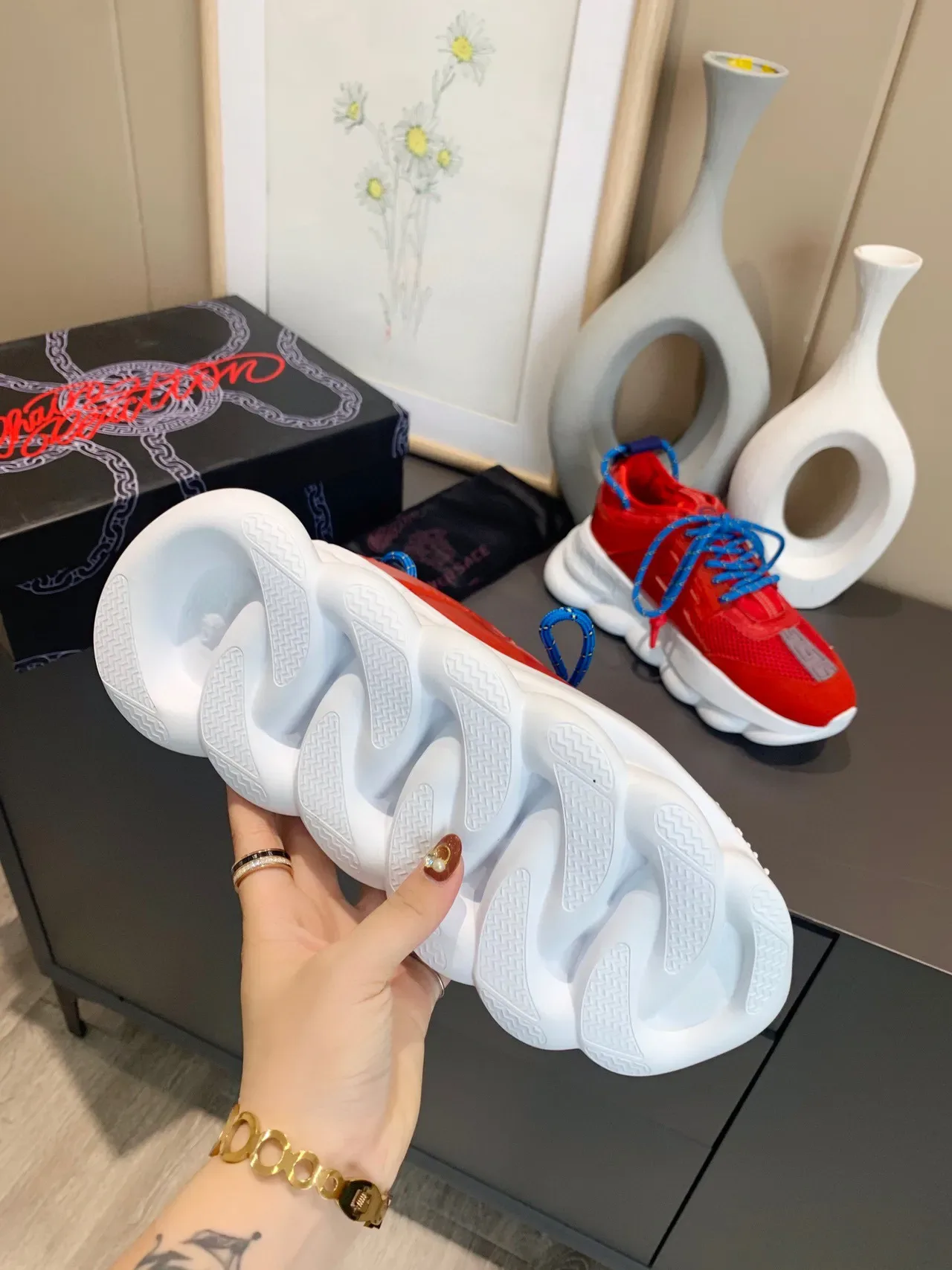 Versace Chain Reaction Red Blue Chunky Sneakers 2