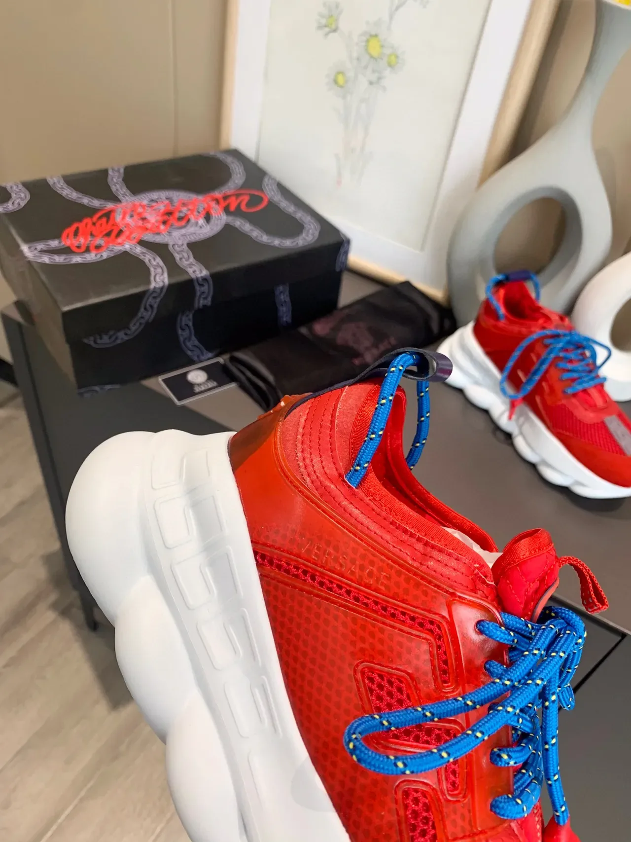 Versace Chain Reaction Red Blue Chunky Sneakers 3