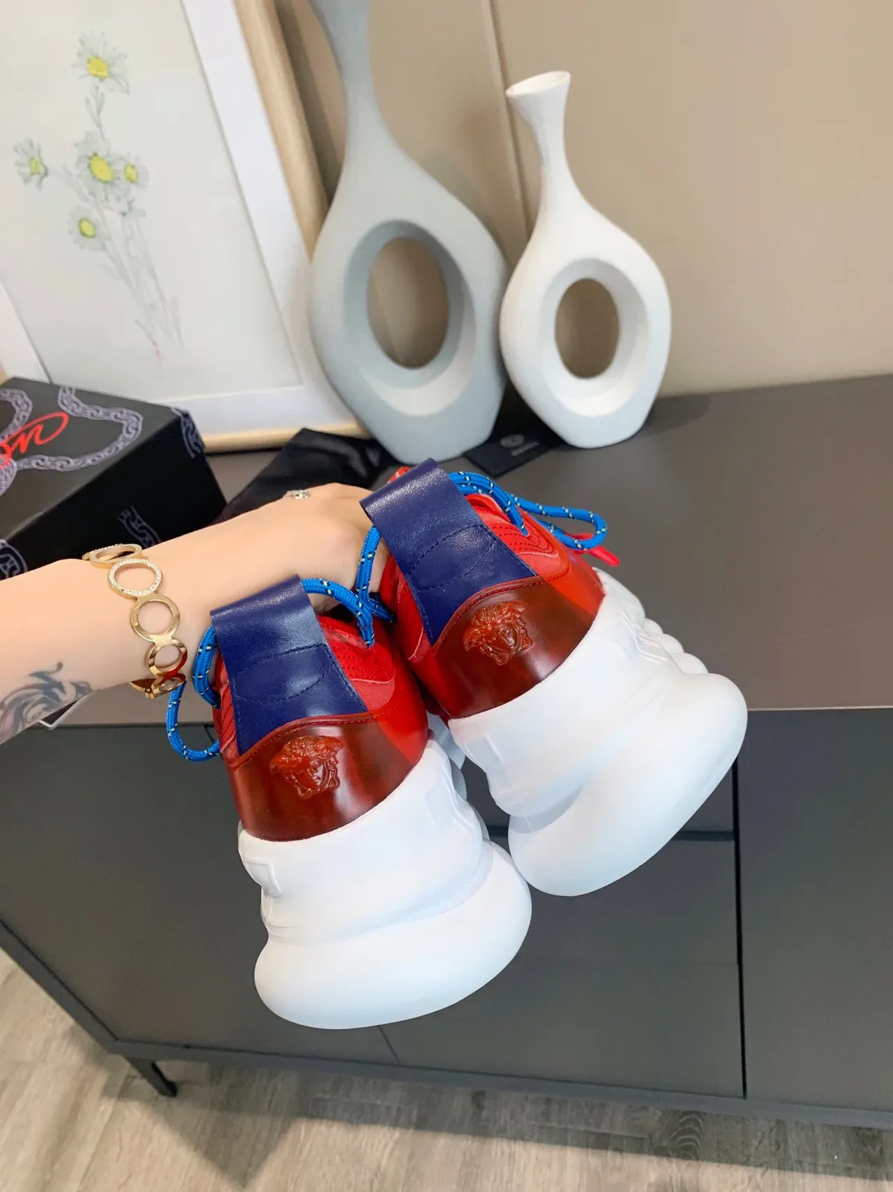Versace Chain Reaction Red Blue Chunky Sneakers 5