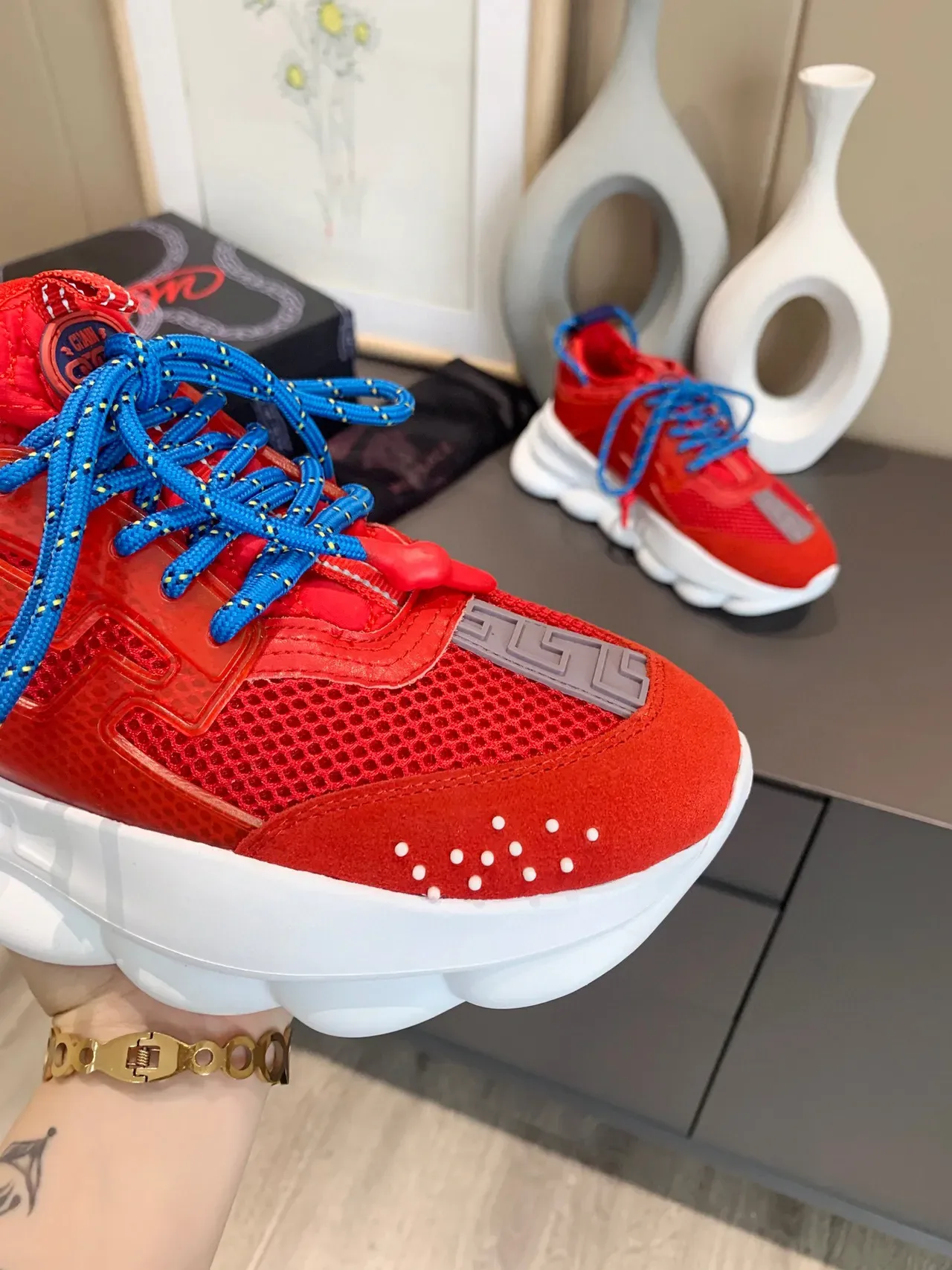 Versace Chain Reaction Red Blue Chunky Sneakers 6