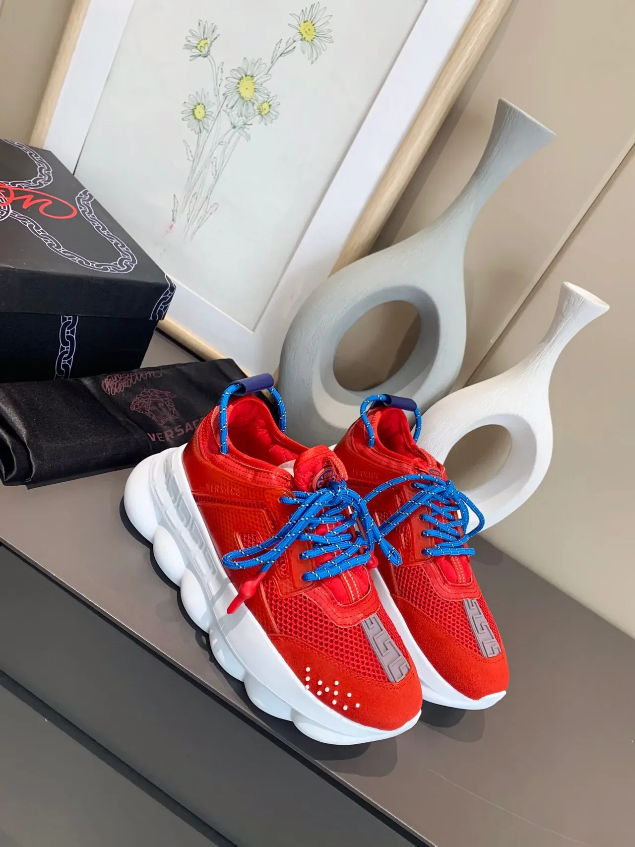Versace Chain Reaction Red Blue Chunky Sneakers 8