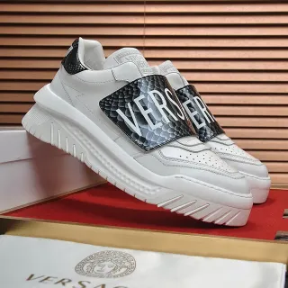 Versace Chain Reaction 白色黑色蛇皮鞋带生活运动鞋