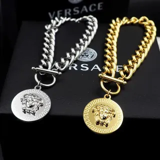 Versace Cadena Curb Oro y Plata Hebilla Toggle Pulsera