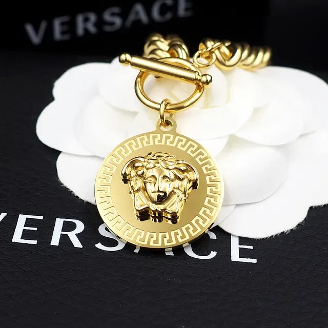 Versace Gold Silver Curb Chain Toggle Clasp Bracelet 2