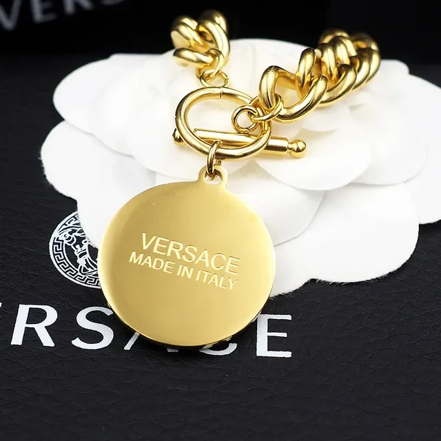 Versace Gold Silver Curb Chain Toggle Clasp Bracelet 3