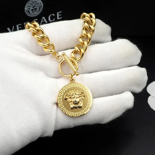 Versace Gold Silver Curb Chain Toggle Clasp Bracelet 5