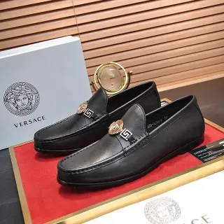 Versace Greca Odissea Black Leather Medusa Hardware Loafers