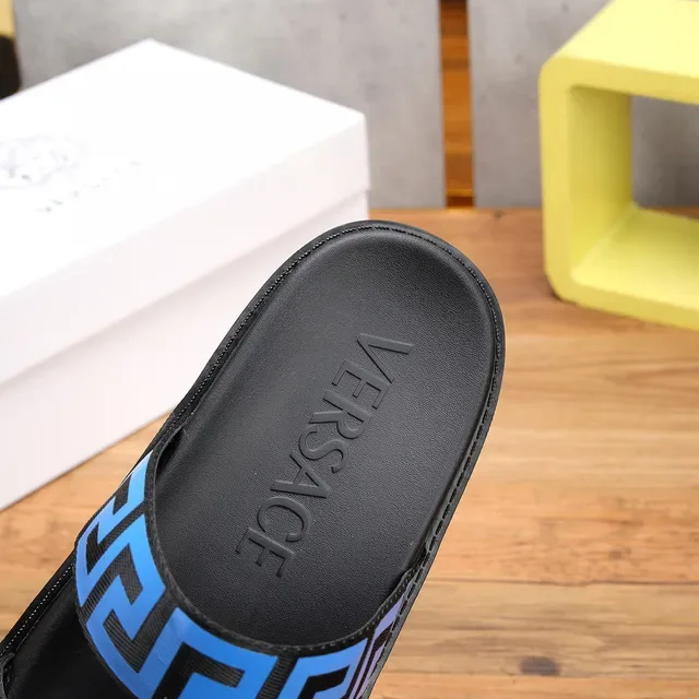 Versace Greca Odissea Blue and Black Slide Slippers 2