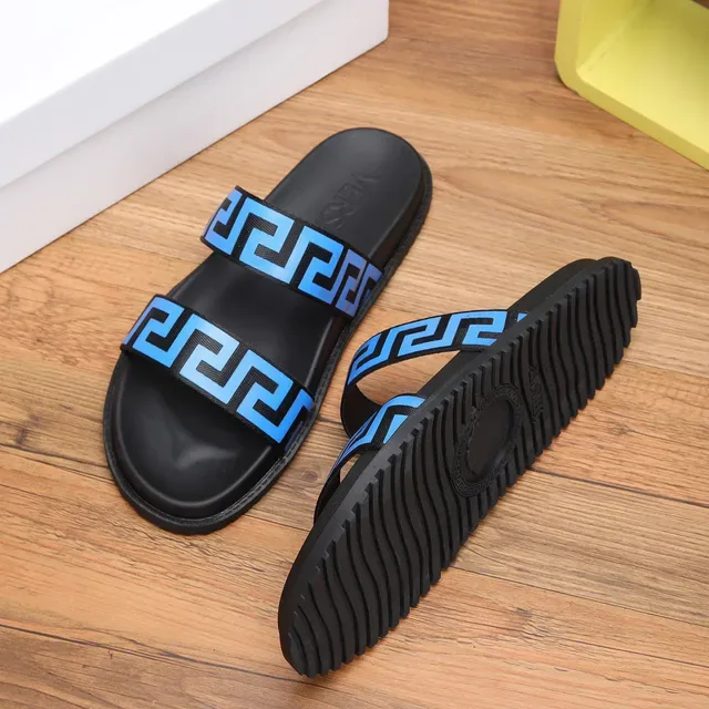 Versace Greca Odissea Blue and Black Slide Slippers 4