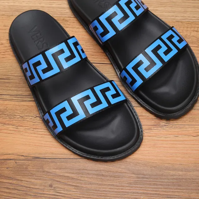 Versace Greca Odissea Blue and Black Slide Slippers 5