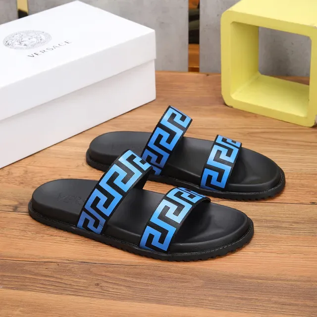 Versace Greca Odissea Blue and Black Slide Slippers 6