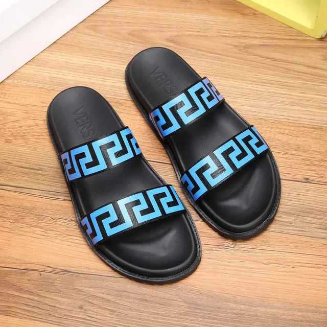 Versace Greca Odissea Blue and Black Slide Slippers 7