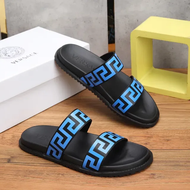 Versace Greca Odissea Blue and Black Slide Slippers 8