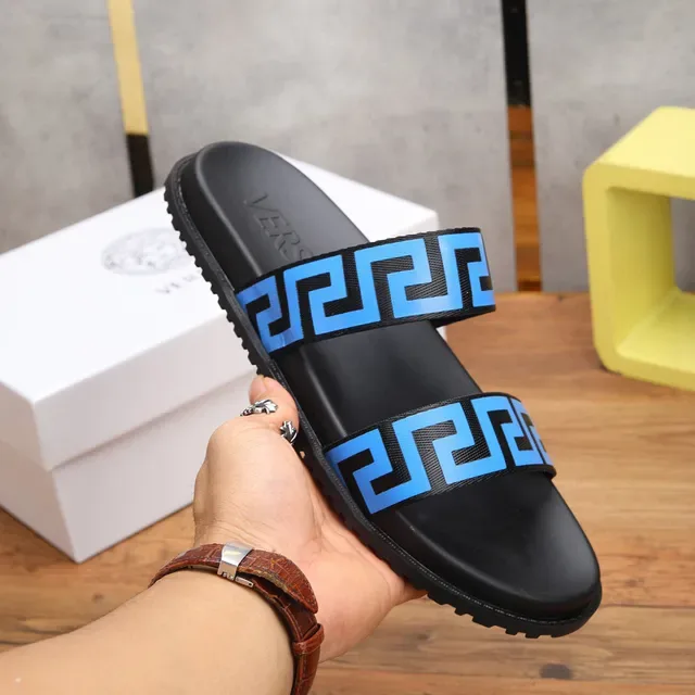 Versace Greca Odissea Blue and Black Slide Slippers 9