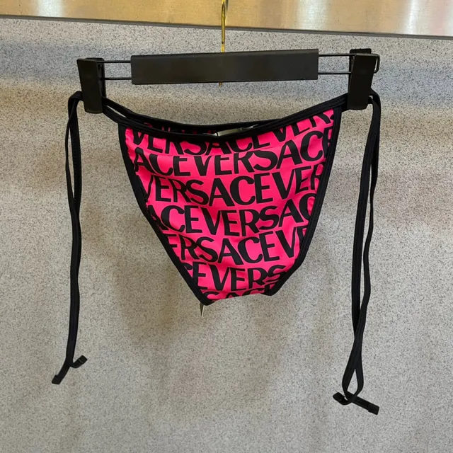 Versace Logo-Print Pink Black Triangle Top Swimwear 3