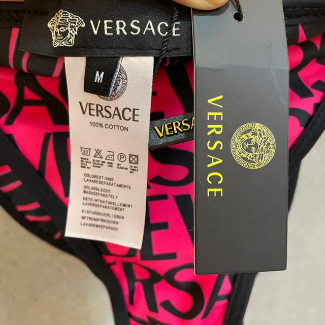 Versace Logo-Print Pink Black Triangle Top Swimwear 4