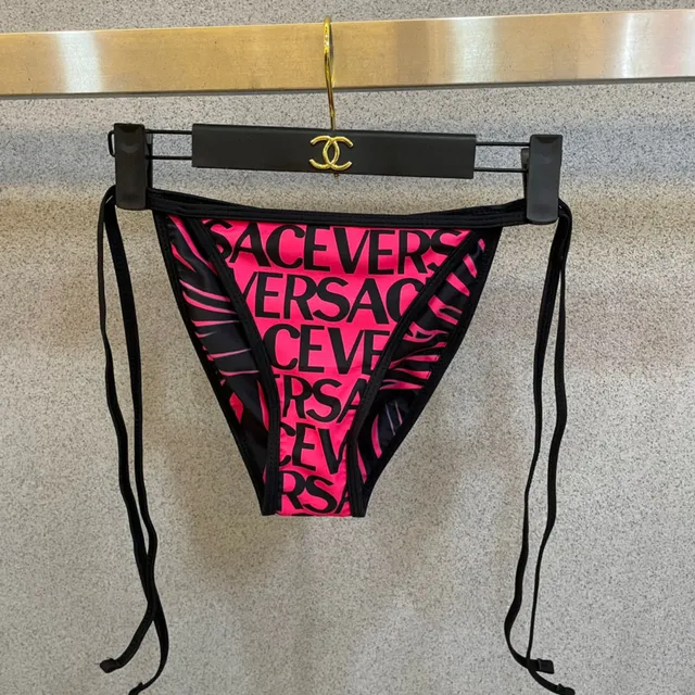Versace Logo-Print Pink Black Triangle Top Swimwear 5