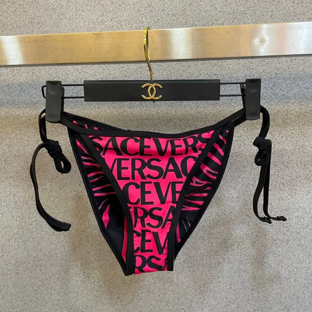 Versace Logo-Print Pink Black Triangle Top Swimwear 6