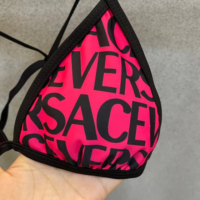 Versace Logo-Print Pink Black Triangle Top Swimwear 8