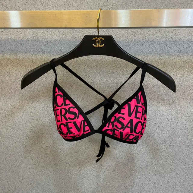 Versace Logo-Print Pink Black Triangle Top Swimwear 9
