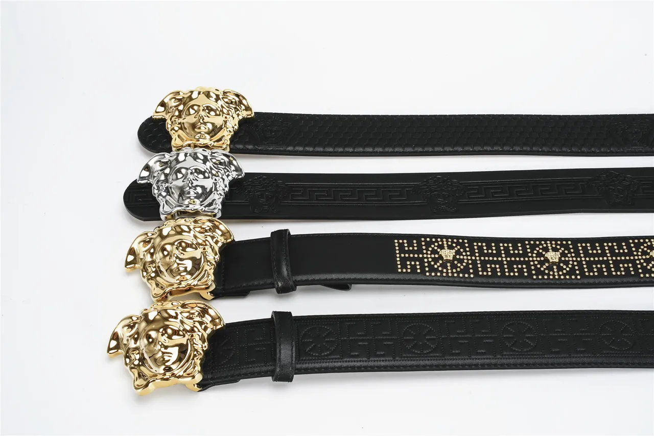 Versace Medusa Belt Black Silver Head Buckle Embossed Greca Pattern Leather Belt 2