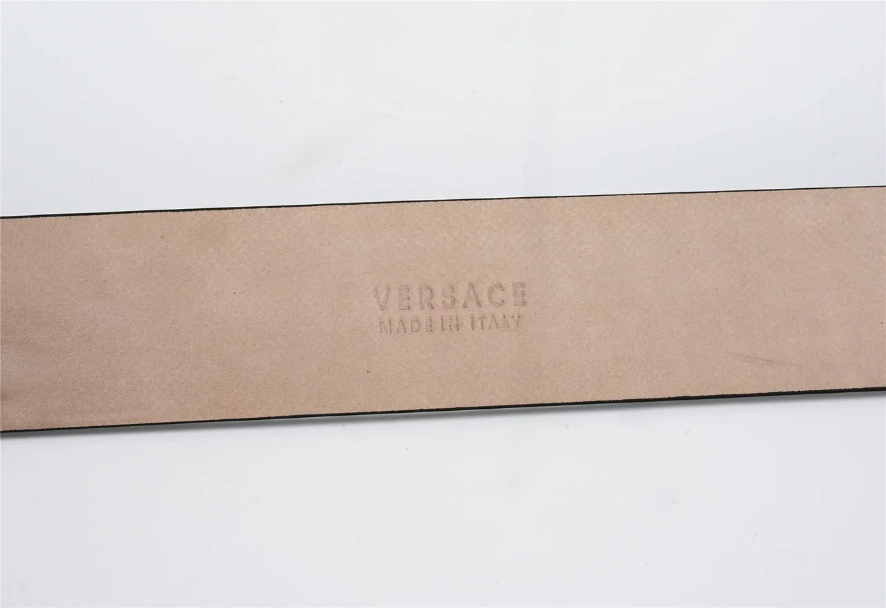 Versace Medusa Belt Black Silver Head Buckle Embossed Greca Pattern Leather Belt 7