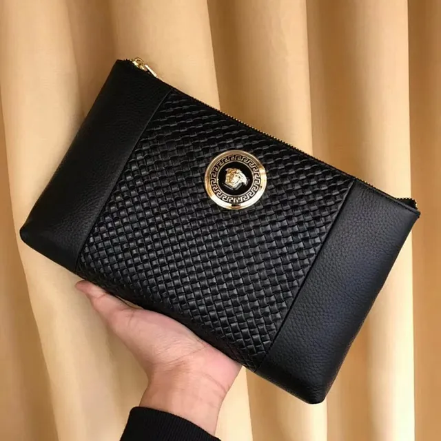 Versace Medusa Clutch Black Woven Leather Envelope Clutch 2