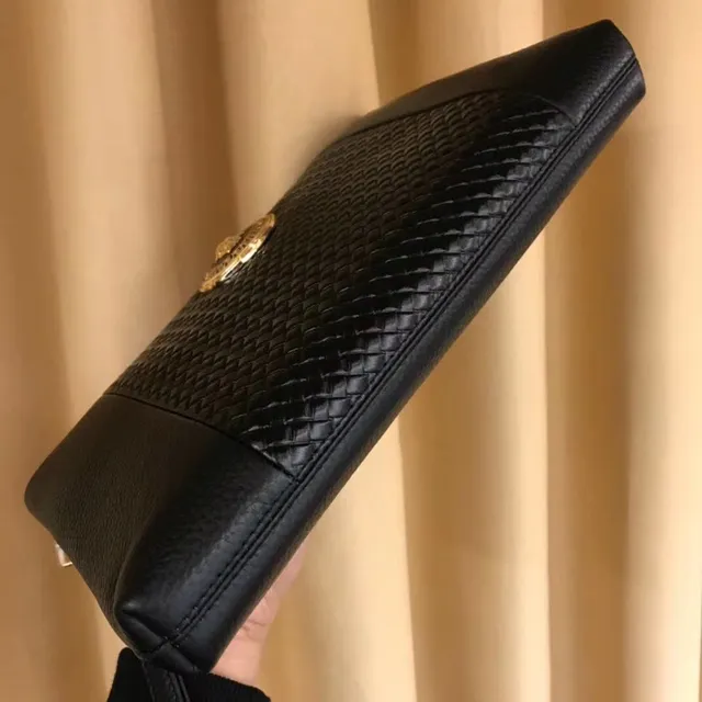 Versace Medusa Clutch Black Woven Leather Envelope Clutch 4