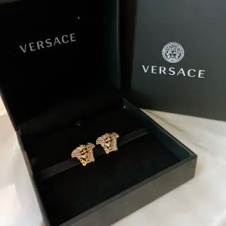 Versace Medusa सोना काला सिर का प्रतीक क्रिस्टल-पावे डिटेलिंग कानों की चूड़ियां