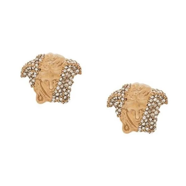 Versace Medusa Brincos Motivo de Cabeça Dourado Preto Detalhe Cristal-Pavé 2
