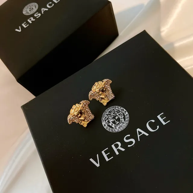 Versace Medusa Brincos Motivo de Cabeça Dourado Preto Detalhe Cristal-Pavé 4
