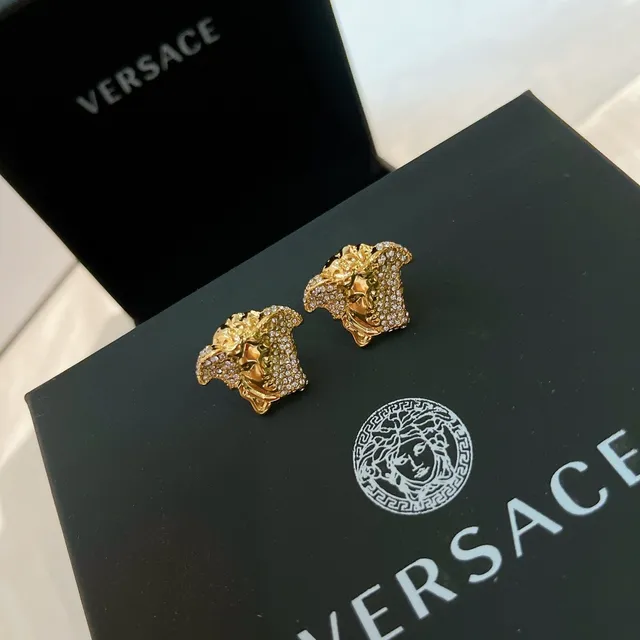Versace Medusa Brincos Motivo de Cabeça Dourado Preto Detalhe Cristal-Pavé 5