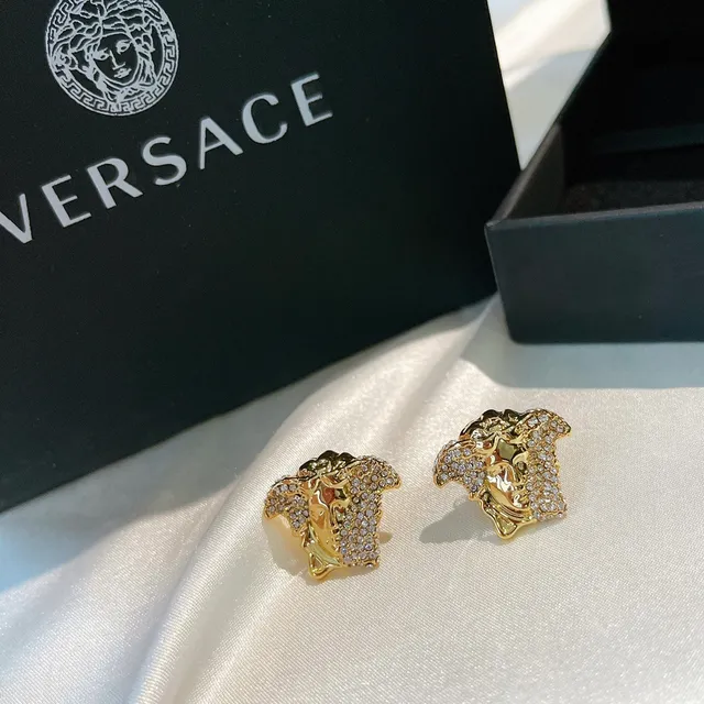 Versace Medusa Brincos Motivo de Cabeça Dourado Preto Detalhe Cristal-Pavé 6