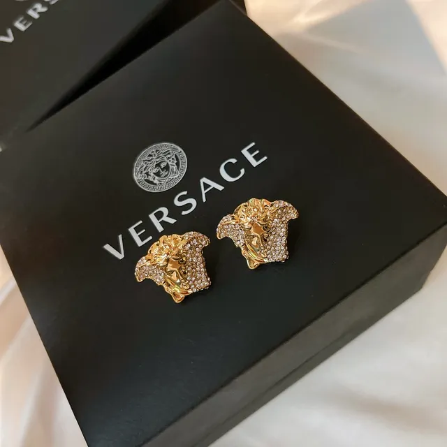 Versace Medusa Brincos Motivo de Cabeça Dourado Preto Detalhe Cristal-Pavé 7