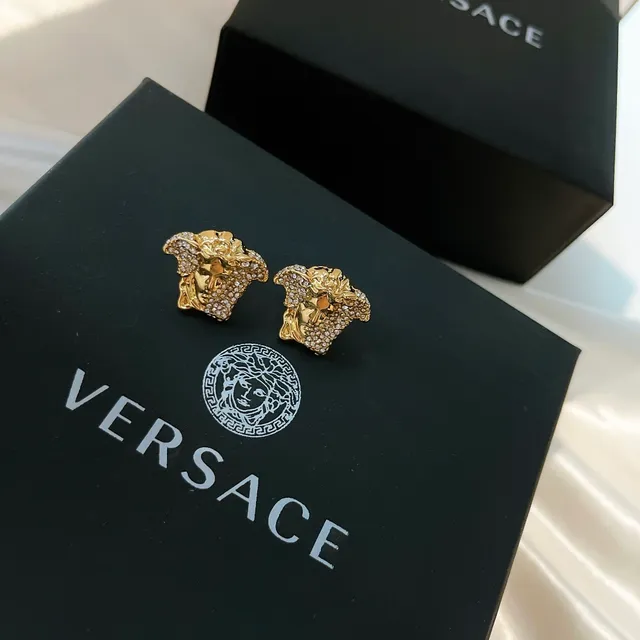 Versace Medusa Brincos Motivo de Cabeça Dourado Preto Detalhe Cristal-Pavé 9