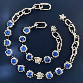 Versace Medusa Greca Collar Cadena Chunky Cristales Azules