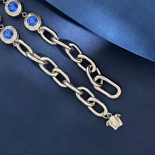 Versace Medusa Greca Blue Crystal Chunky Chain Necklace 4
