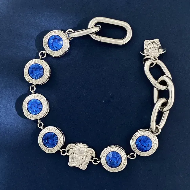 Versace Medusa Greca Blue Crystal Chunky Chain Necklace 5