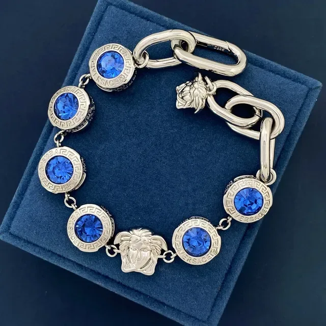 Versace Medusa Greca Blue Crystal Chunky Chain Necklace 8