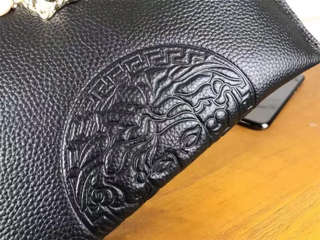 Versace Medusa Pouch Black Pebbled Leather Envelope Clutch 3