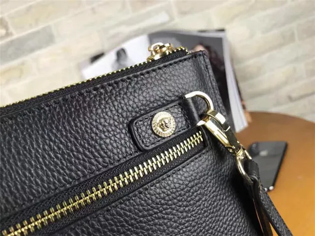 Versace Medusa Pouch Black Pebbled Leather Envelope Clutch 5