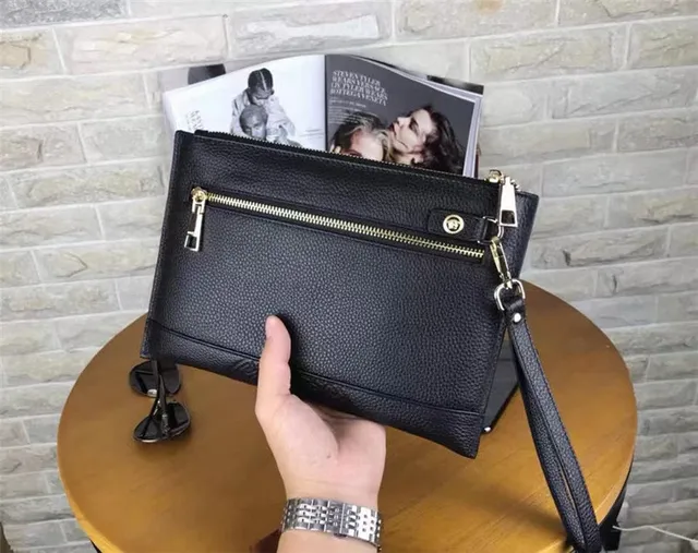 Versace Medusa Pouch Black Pebbled Leather Envelope Clutch 7
