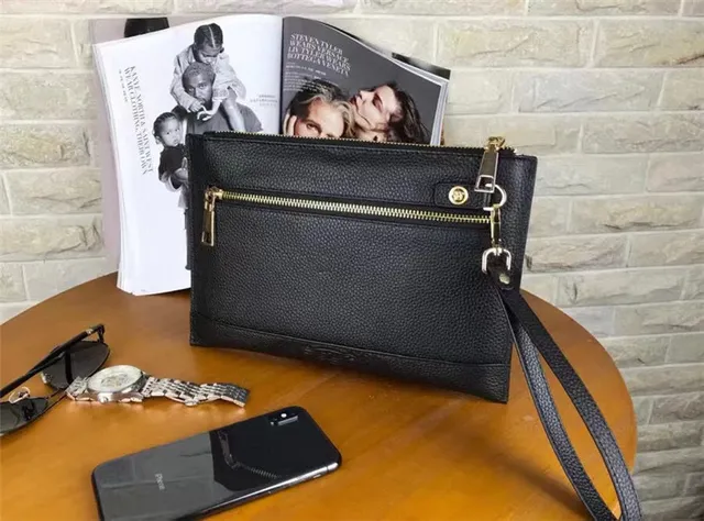 Versace Medusa Pouch Black Pebbled Leather Envelope Clutch 9