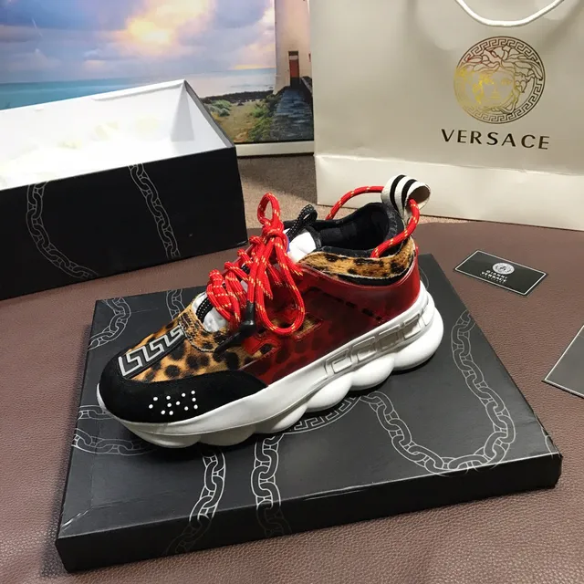 Versace Multicolor Leopard-Print Red Translucent Overlay Chunky Sneakers 1