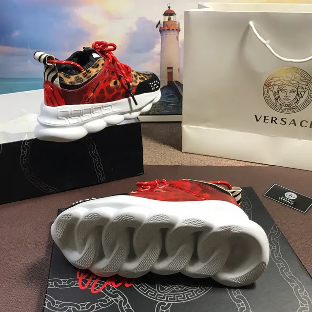 Versace Multicolor Leopard-Print Red Translucent Overlay Chunky Sneakers 2