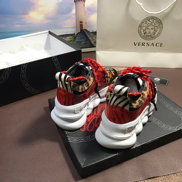 Versace Multicolor Leopard-Print Red Translucent Overlay Chunky Sneakers 3
