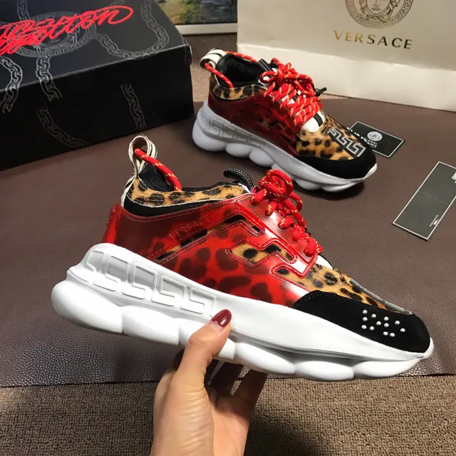 Versace Multicolor Leopard-Print Red Translucent Overlay Chunky Sneakers 4