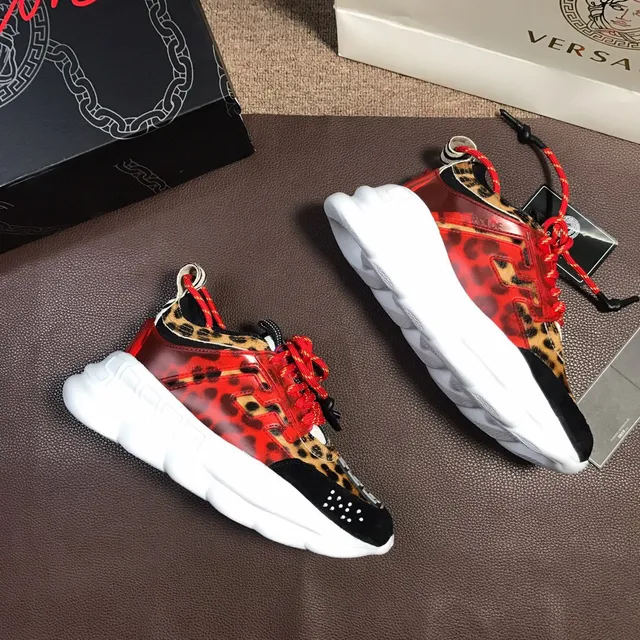 Versace Multicolor Leopard-Print Red Translucent Overlay Chunky Sneakers 5